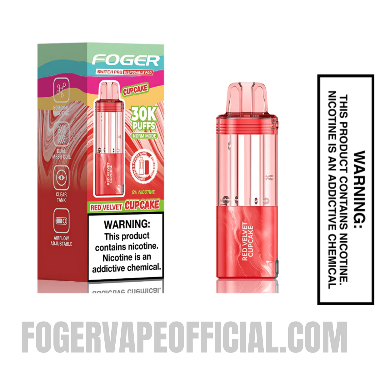 Red Velvet Cupcake Foger Switch Pro 30K Disposable Pod With Package Box