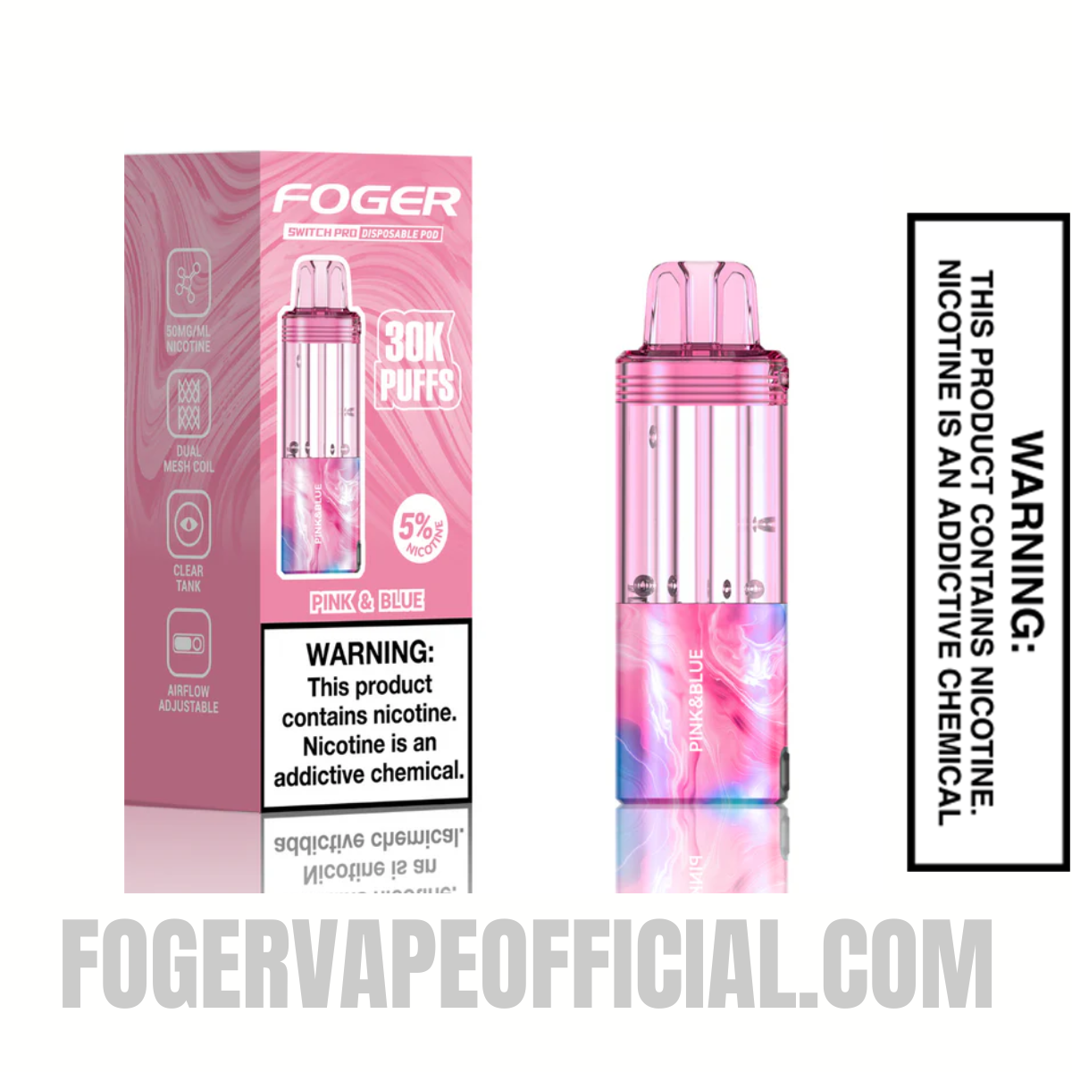 Pink & Blue Foger Switch Pro 30K Disposable Pod With Package Box