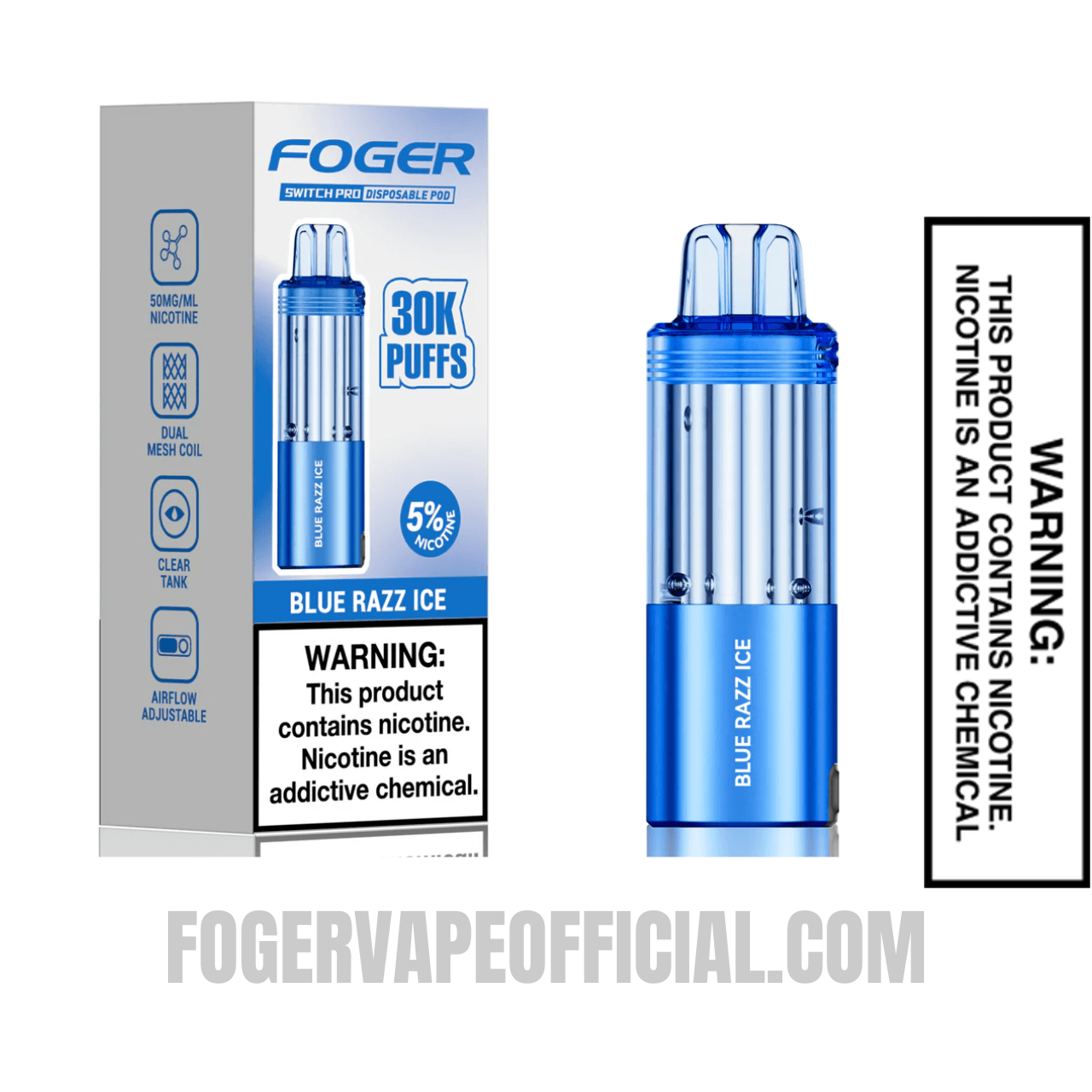 Blue Razz Ice Foger Switch Pro 30K Disposable Pod With Package Box