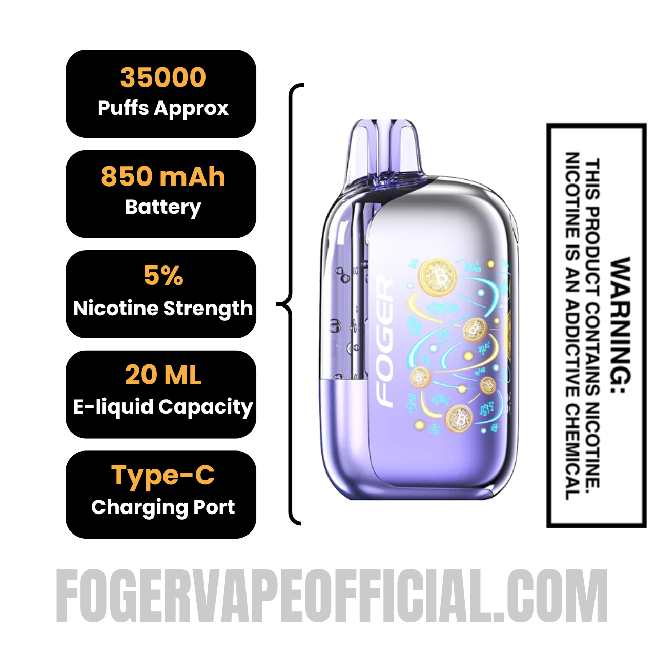 Sour Grape Gush Foger Bit 35k Disposable Vape Specifications