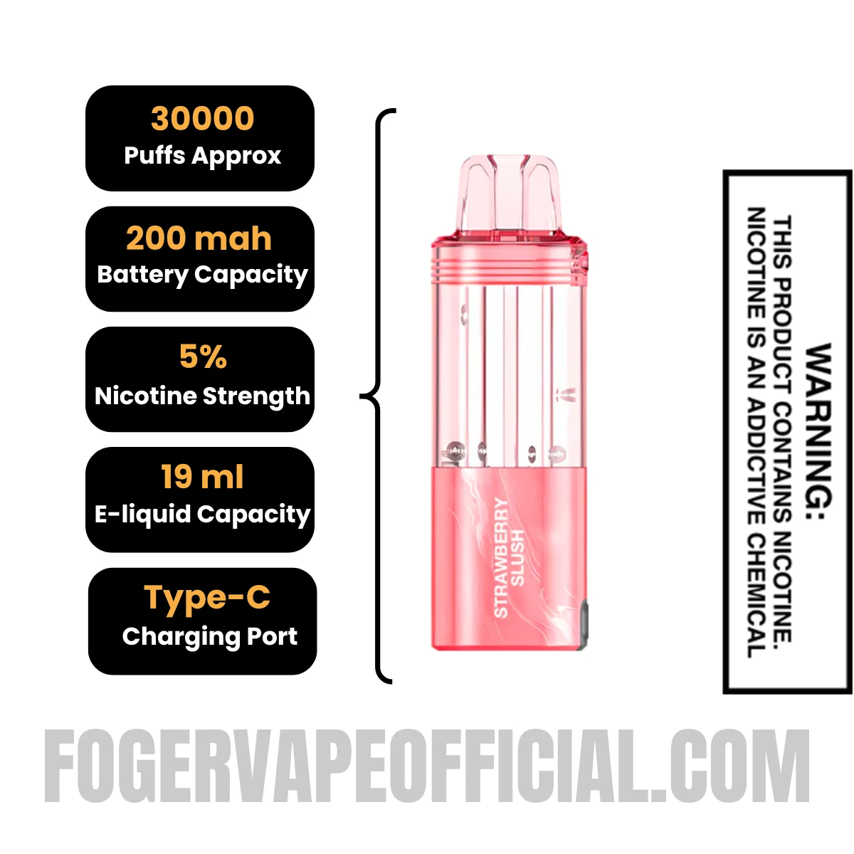 Strawberry Slush Foger Switch Pro 30k Disposable Vape Pod Specifications 