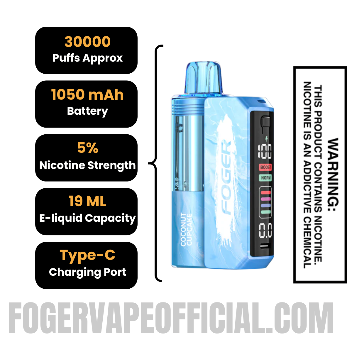 Coconut Cupcake Foger Switch Pro 30K Disposable Vape Kit specifications