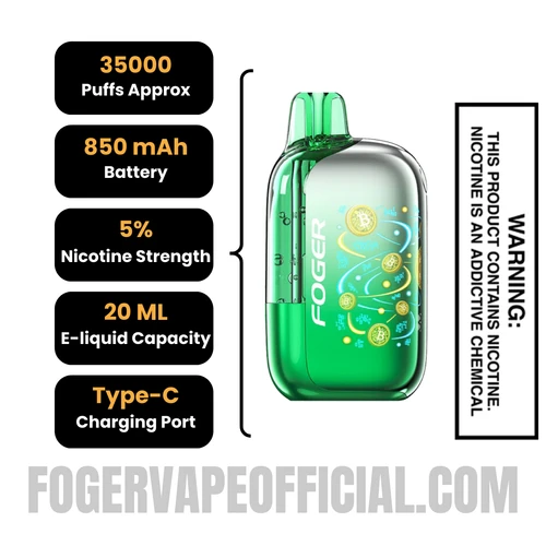 Sour Kiwi Gush Foger Bit 35k Disposable Vape specification