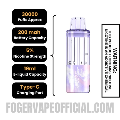 Blueberry Cotton Candy Foger Switch Pro 30K Disposable Vape Pod Specifications