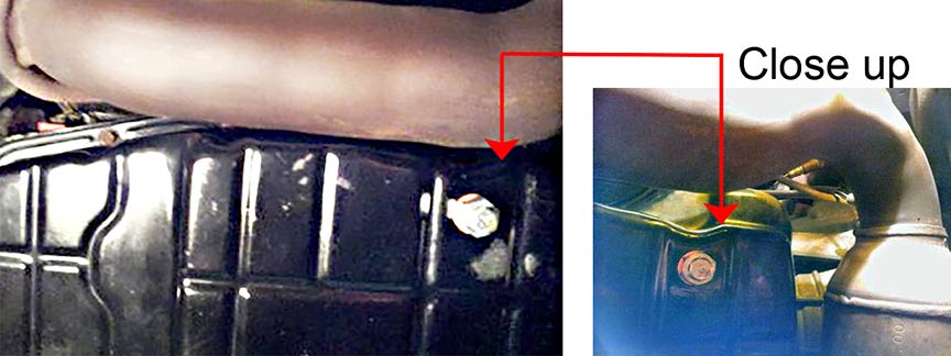 passenger front corner of OEM pan and exhaust
