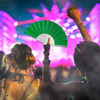 Glitter Green Small Hand Fan (Clear Handle)