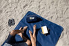 Wingate University Bulldogs Blanket Tote Outdoor Picnic Blanket, (Navy Blue with Blue Flap)
