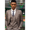 Stacy Adams Windowpane Mens Suit 3pc Vested - Brown