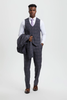 Stacy Adams 3-Piece Plaid Suit Double Breast Vest - Gray (SM170H1)