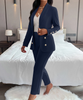 Chic Solid Color Double-Breasted Blazer Suit