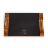 Miami Dolphins Covina Acacia and Slate Serving Tray, (Acacia Wood & Slate Black with Gold Accents)