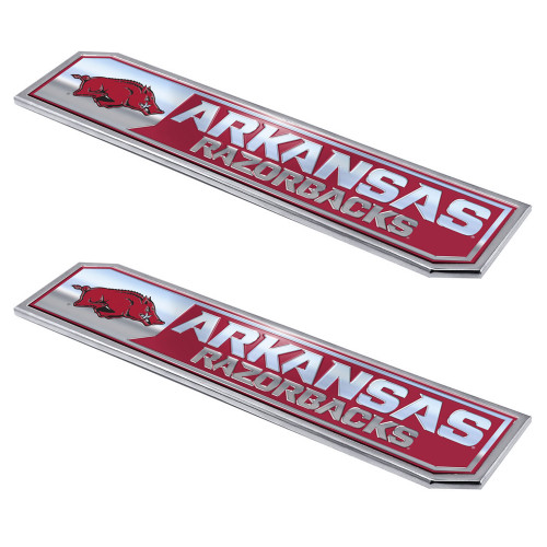 University of Arkansas - Arkansas Razorbacks Embossed Truck Emblem 2-pk Razorback Primary Logo with Wordmark Cardinal