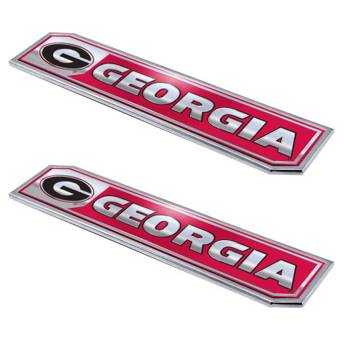 University of Georgia - Georgia Bulldogs Embossed Truck Emblem 2-pk Primary Logo & Wordmark Red
