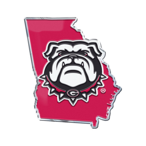 University of Georgia - Georgia Bulldogs Embossed State Emblem "New Bulldog Head' Logo / Shape of Georgia Red & Black