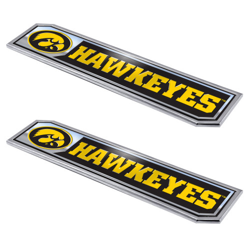 University of Iowa - Iowa Hawkeyes Embossed Truck Emblem 2-pk Primary Logo & Wordmark Black