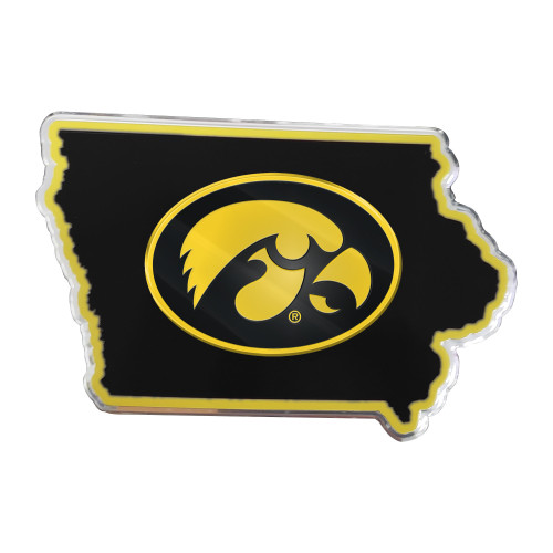 University of Iowa - Iowa Hawkeyes Embossed State Emblem "Hawkeye" Logo / Shape of Iowa Gold & Black