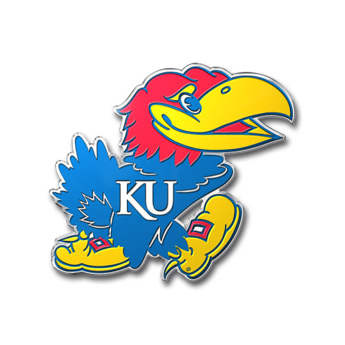 University of Kansas - Kansas Jayhawks Embossed Color Emblem Jayhawk Primary Logo Blue & Red