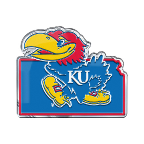 University of Kansas - Kansas Jayhawks Embossed State Emblem "Jayhawk" Logo / Shape of Kansas Blue & Red