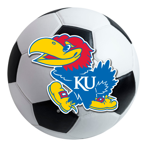 University of Kansas - Kansas Jayhawks Soccer Ball Mat Jayhawk Primary Logo White