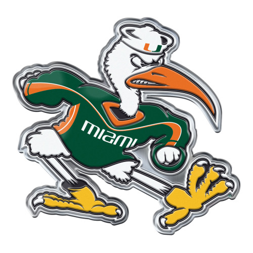 University of Miami - Miami Hurricanes Embossed Color Emblem 2 "Sebastian the Ibis" Logo Green & Orange