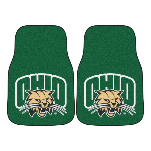 Ohio University - Ohio Bobcats 2-pc Carpet Car Mat Set Bobcat OHIO Logo Green