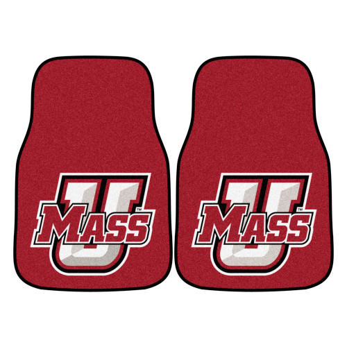 University of Massachusetts - UMass Minutemen 2-pc Carpet Car Mat Set "Minutemen & Wordmark" Logo Black