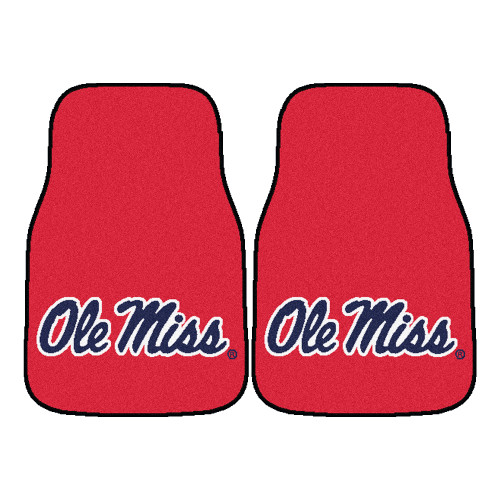 University of Mississippi - Ole Miss Rebels 2-pc Carpet Car Mat Set "Ole Miss" Script Logo Red
