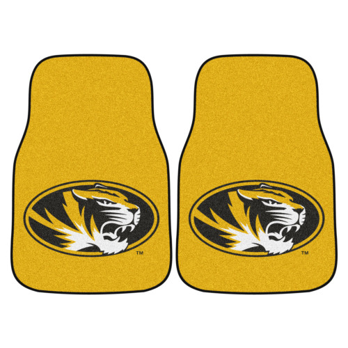 University of Missouri - Missouri Tigers 2-pc Carpet Car Mat Set Tiger Head Primary Logo Yellow
