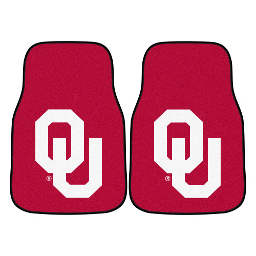 University of Oklahoma - Oklahoma Sooners 2-pc Carpet Car Mat Set OU Primary Logo Crimson