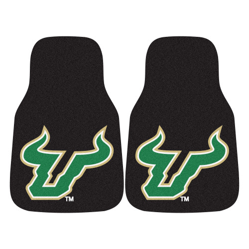 University of South Florida - South Florida Bulls 2-pc Carpet Car Mat Set Bull Primary Logo Black