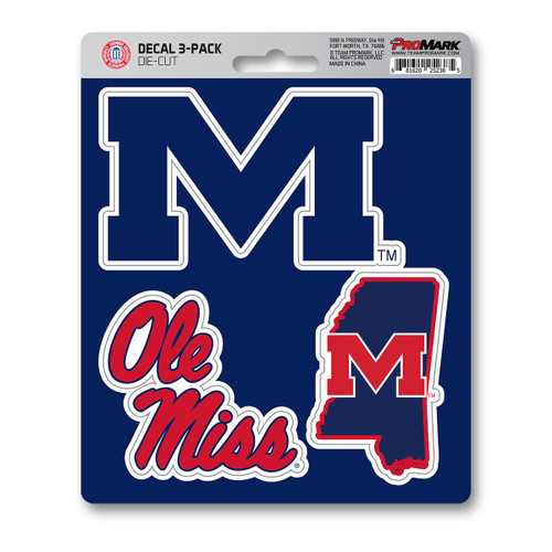 Mississippi Rebels Decal 3-pk 3 Various Logos / Wordmark