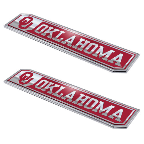 University of Oklahoma - Oklahoma Sooners Embossed Truck Emblem 2-pk OU Primary Logo with Wordmark Crimson