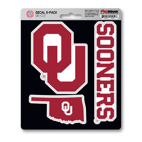 Oklahoma Sooners Decal 3-pk 3 Various Logos / Wordmark