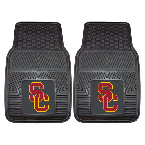 University of Southern California - Southern California Trojans 2-pc Vinyl Car Mat Set Interlocking SC Primary Logo Black