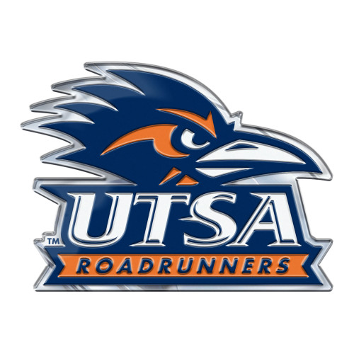 University of Texas at San Antonio - UTSA Roadrunners Embossed Color Emblem "Roadrunner Head" Logo with Wordmark Blue & Orange