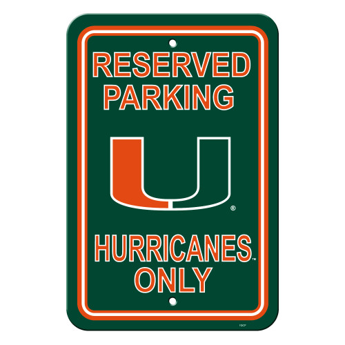 Miami Hurricanes 12 in. x 18 in. Plastic Reserved Parking Sign