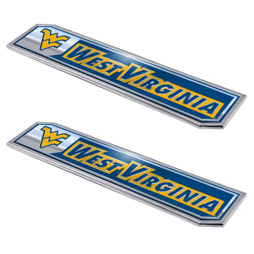 West Virginia University - West Virginia Mountaineers Embossed Truck Emblem 2-pk Primary Logo & Wordmark Blue