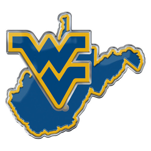 West Virginia University - West Virginia Mountaineers Embossed State Emblem "WV" Logo / Shape of West Virginia Blue & Yellow