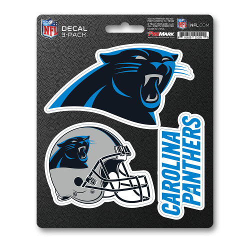 Carolina Panthers Decal 3-pk 3 Various Logos / Wordmark Blue, Black & Gray