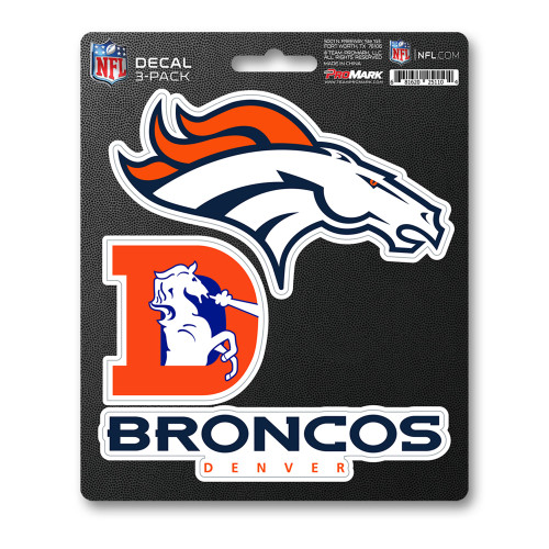 Denver Broncos Decal 3-pk 3 Various Logos / Wordmark Blue & Gray