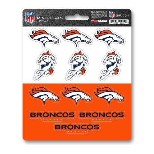 Denver Broncos Mini Decal 12-pk 12 Various Logos / Wordmark Blue, Orange