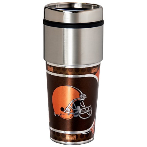Cleveland Browns 16  oz. Stainless Steel Travel Tumbler Metallic Graphics
