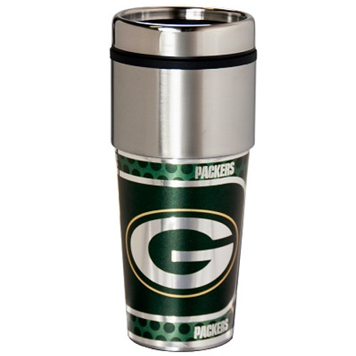 Green Bay Packers 16  oz. Stainless Steel Travel Tumbler Metallic Graphics