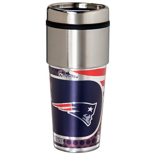 New England Patriots 16  oz. Stainless Steel Travel Tumbler Metallic Graphics