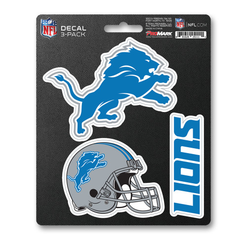 Detroit Lions Decal 3-pk 3 Various Logos / Wordmark Blue, Orange