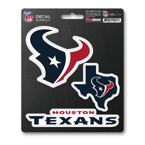 Houston Texans Decal 3-pk 3 Various Logos / Wordmark Blue, Red