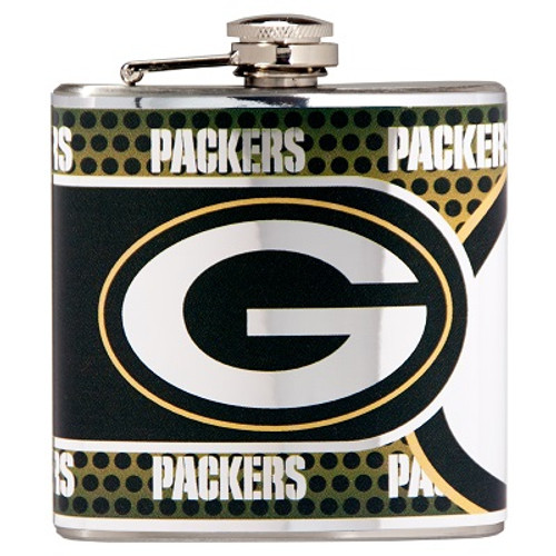 Green Bay Packers Stainless Steel 6 oz. Flask with Metallic Graphics