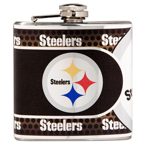 Pittsburgh Steelers Stainless Steel 6 oz. Flask with Metallic Graphics