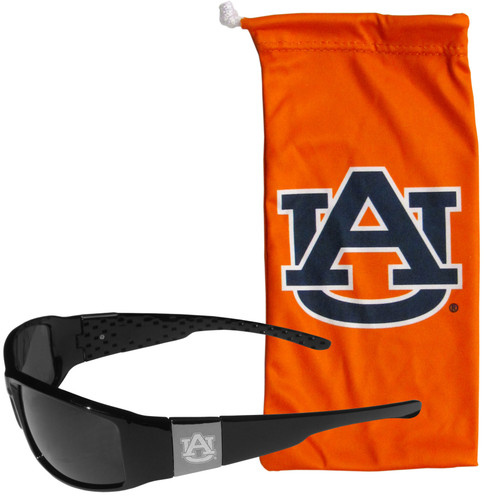 Auburn Tigers Etched Chrome Wrap Sunglasses and Bag