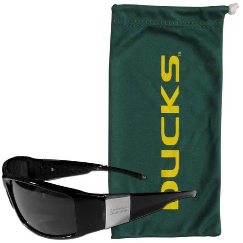 Oregon Ducks Etched Chrome Wrap Sunglasses and Bag
